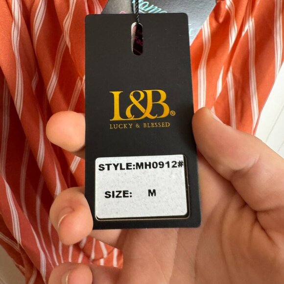 Lucky & Blessed NWT Coral Stripe Strapless Jumpsuit Back Tie F23 - Picture 5 of 7